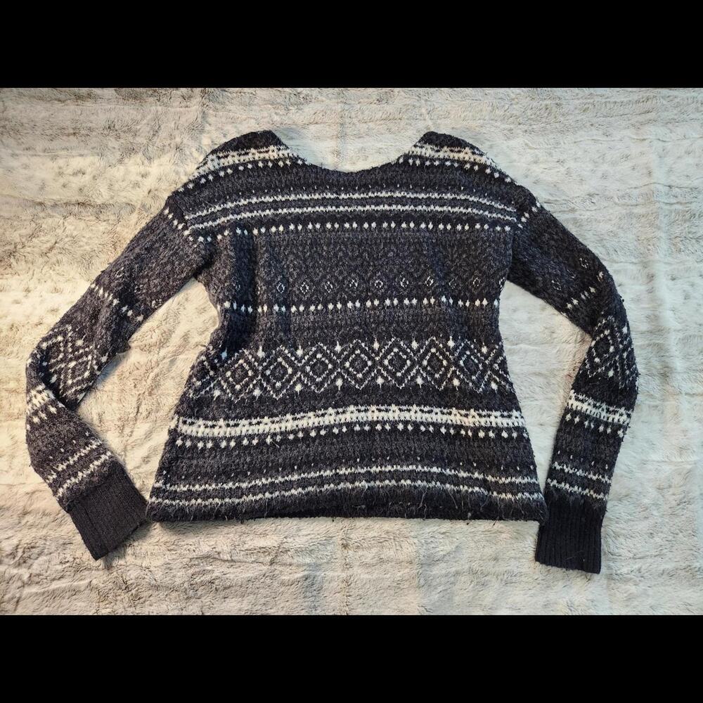 American Eagle AE Cozy and Soft Dark Gray Fairisle Fuzzy Plush Sweater Small